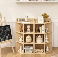 Organisateur de rangement pour jouets d'angle, armoire en bois à 3 niveaux avec ports USB et prises, bibliothèque à 9 cubes pour jouets, livres, étagère pour enfants