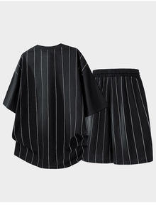 Conjunto de dos piezas para <span class=keywords><strong>hombre</strong></span>, conjunto deportivo informal de cuello redondo, manga corta, verano, seda helada, emparejado con pantalones cortos, camiseta - Product Image 6