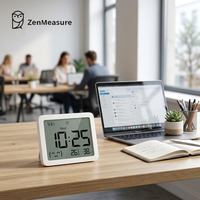 Panel LCD Reflektif ZenMeasure Konsumsi Daya Rendah Jam Pintar Sudut Pandang Lebar Higrometer Digital Bahan ABS