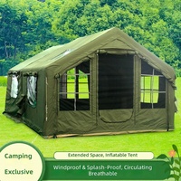 Tente gonflable double couche imperméable quatre saisons de 15 m² pour camping extérieur, style petite maison, prête à l'emploi, en coton