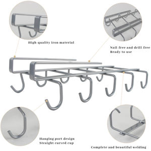 ברזל מטבח מתכת אביזר תחת ארון תליית ספל קפה מתלה עם וו לאחסון בקבוק ייבוש הבית - Product Image 6
