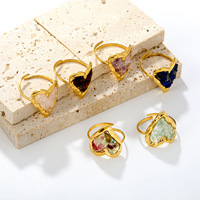 Bague en acier inoxydable hypoallergénique plaqué or 18 carats PVD, incrustation de pierres naturelles mélangées, style vintage, bijou délicat pour femme Q257