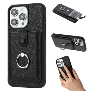 Funda de teléfono de cuero con ranura para tarjeta para iPhone 16 15 14 13 12, funda de teléfono Pu con anillo a precio de fábrica para iPhone 16 Pro - Product Image 2