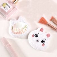 Miroir de maquillage de poche en peluche lapin mignon, mini portable, finition argentée, personnalisable, outil de beauté cosmétique pour fille