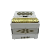 Accordéon diatonique professionnel SEASOUND 34 boutons 12 basses 3 registres JB3412C Corps en bois blanc brillant Boutons grillagés dorés Portable