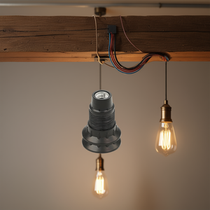 ที่วางหลอดไฟ E14 สีดำ ทำจากเบกาไลต์ พร้อมวงแหวน 2 วง สำหรับฐานโคมไฟ - Product Image 3