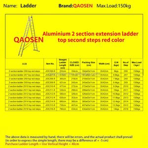 Échelle pliante légère en aluminium de 1 mm à 2 sections, marches supérieures rouges, échelle d'extension 2x6-2x16, capacité de 150 kg, pour la construction - Product Image 5