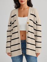 Cardigan long boutonné en maille pour femme, tricoté, personnalisé, à rayures