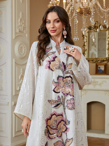 Nouvelle arrivée : Abaya musulmane pour femmes, ornée de fleurs, robe maxi ample, kaftan, jalabiya, tenue pour le Ramadan et l'Aïd, Dubaï - Product Image 5