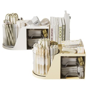 Desktop Rotating Makeup Brush Holder Cosmetic Storage <b>Box</b> With Drawers For Lipstick Eyeshadow <b>Pens</b> Tabletop Organizer - Product Image 5