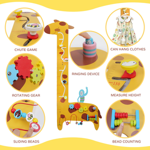 Tableau d'activités mural multifonctionnel en bois à 7 panneaux pour l'éveil et les exercices sensoriels des tout-petits - Girafe - Product Image 2
