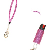 Porte-clés de défense personnelle Bling avec spray, lampe torche LED compacte en cristal portable pour femmes, bracelet de défense personnelle
