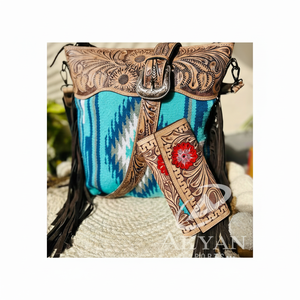 แฟชั่นใหม่มือเครื่องมือหนังอานผ้าห่มพู่กระเป๋าถือสไตล์แกะสลักหนังดอกไม้กระเป๋าสตางค์Comboชุดสําหรับสตรี - Product Image 1