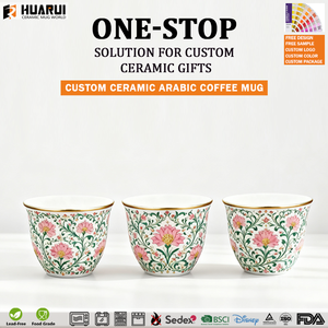 Ensemble de tasses à café en céramique de luxe au design moderne du Moyen-Orient et de style arabe tasse Qahwa florale tasse <span class=keywords><strong>Kawa</strong></span> en porcelaine avec bord doré - Product Image 6
