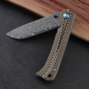 Hongrui textura áspera <span class=keywords><strong>piel</strong></span> de pitón como G10 mango Damasco cuchillo plegable PU bolsa cordón agujero con ESTUCHE DE REGALO cuchillo de bolsillo - Product Image 2