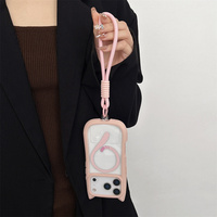 Coque de téléphone transparente 3D avec oreilles de chat magnétiques et queue douce pastel pour iPhone 17 Pro Max 16 15 14 13, avec dragonne tressée de protection