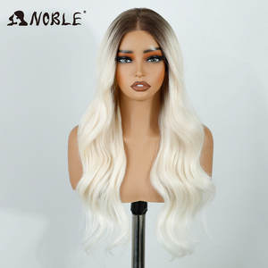 วิกผมสังเคราะห์ลูกไม้ด้านหน้าสำหรับผู้หญิงขนาด26นิ้วบอดี้เวฟสำหรับสีบลอนด์ไฮไลท์สีขาวหมวกคอสเพลย์ก่อนตัด - Product Image 3