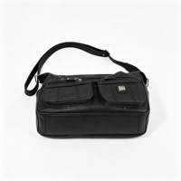 Sac fourre-tout tendance en cuir PU noir grande capacité pour femme, sac à bandoulière messager tricoté décontracté portable avec fermeture éclair