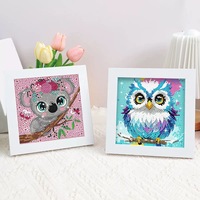 Peinture Diamant DIY Dessin Animé Peinte à la Main Mini Cadre Blanc 20x20CM Pointillage Complet Éducatif Motif Petite Voiture & Fleur