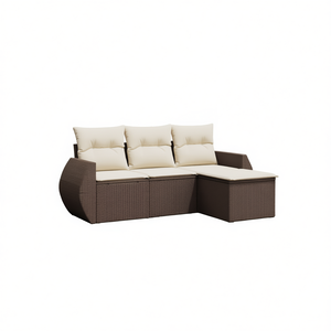 Set Divano da Giardino in Rattan Marrone e Crema con Cuscini in Schiuma ad Alta Densità, Arredamento da Esterno dal Design Contemporaneo Impermeabile - Product Image 1