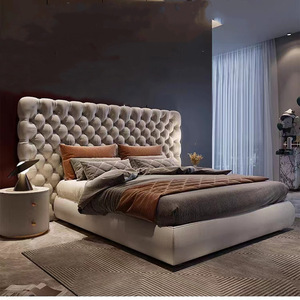 Luxury Italian Bedroom Set Modern Large Storage King Double Bed Large Front <strong>Head</strong> <strong>Board</strong> with Wood Side Table - Product Image 6