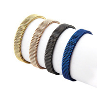 Bracelet extensible en maille de ressort en acier inoxydable, plaqué argent, noir, or, unisexe, simple, pour couple, bijoux de mode en gros