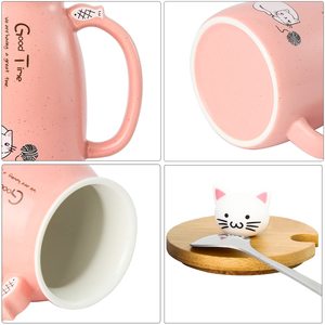 OFERTA 2026 Taza Rosa de 450 ml con Diseño de Dibujos Animados, para Hogar, Oficina, Niños, Madres, Regalos de Cumpleaños, Navidad, Tazas de Café con Gatos Adorables, Tazas de Cerámica para Té, Taza para Leche - Product Image 4