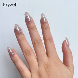 Easywell Caja Acrílica <span class=keywords><strong>de</strong></span> Uñas Cromadas <span class=keywords><strong>de</strong></span> Almendra Corta, Uñas Postizas Artificiales con <span class=keywords><strong>Perlas</strong></span>, Gel Suave Hecho a Mano, Prensa en Uñas - Product Image 1
