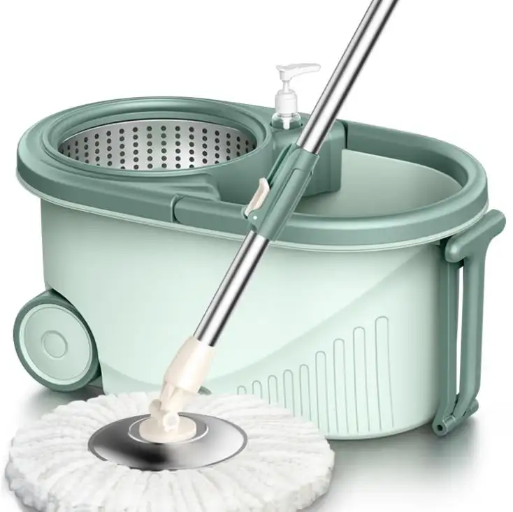 Squeeze Hand Free Spin Mop Bucket With Stainless Steel stretchable Handle Wet Dry Floor Cleaning 360 rotatable heads