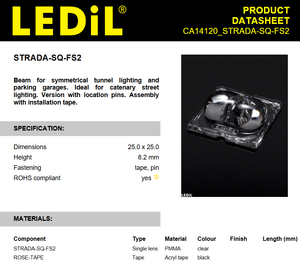Ledils CA10916_STRADA-C PMMA Transparente 146 Conjunto de Lentes LED Rectangulares con Cinta Adhesiva y Montaje con Tornillos - Product Image 2