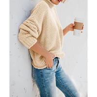 Pull-over en maille pour femme, col montant, coupe ample, épais, chaud, moderne et tendance, vente en gros