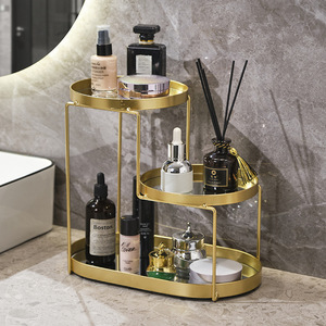 Étagère de salle de bain à 3 niveaux, ronde, dorée, autoportante, organisateur de cosmétiques, présentoir d'angle pour bureau - Product Image 1