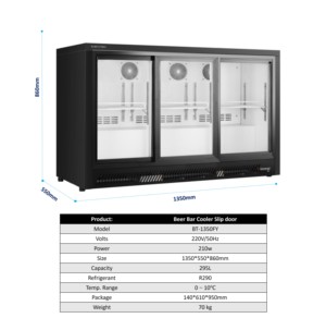 Enfriador de Bebidas para Bar, Refrigerador de Barra Trasera de 3 Puertas, Puertas Corredizas, 295l, 220v/210w, Control Digital 0-10°C, 1350x550x860mm, Bt-1350f - Product Image 2