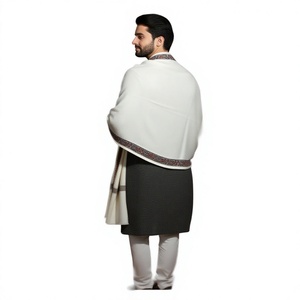 Men's Wool <b>Shawl</b> Solid Color Embroidered Edge Warming Breathable Skin-Friendly Winter Wear Daily Use Ethnic Scarf India Pakistan - Product Image 1