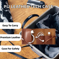 Organiseurs numériques 3C, étui de protection décontracté et portable en cuir PU avec fermeture à sangle pour chargeur et écouteurs filaires, pochette