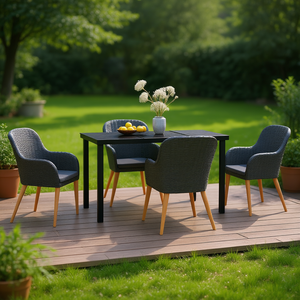 Set da Pranzo da Giardino Grigio Scuro per 4 Persone, Mobili da Esterno in Rattan Contemporanei Resistenti alle Intemperie - Product Image 2