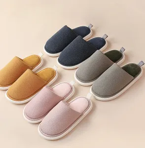 Solid Color Women Cotton Indoor House Slippers EVA Thick Sole Couple Indoor Slippers Winter Cotton Warm Indoor Slipper For Men