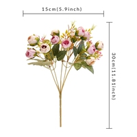Bouquets artificiels en soie à 15 têtes, petites bourgeons, faits à la main, fleurs modernes mélangées pour souvenirs de mariage
