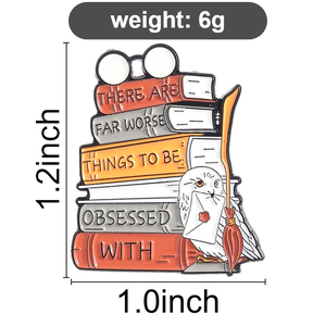 Pin de solapa de metal esmaltado personalizado con diseño de <span class=keywords><strong>libro</strong></span> mágico, búho y escoba de mago, para lectores obsesionados con la lectura, regalo de joyería creativo - Product Image 6