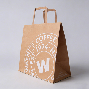 Sac de livraison biodégradable personnalisé pour la restauration rapide à emporter, emballage à emporter, sac de shopping <span class=keywords><strong>en</strong></span> papier kraft brun avec poignée plate - Product Image 1