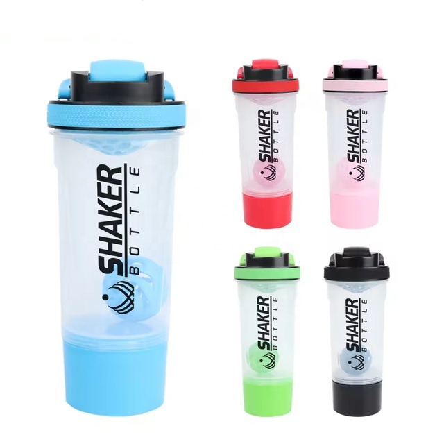 Most Popular Clear Plastic Supplement Shaker Bottle for Whey Protein Powder With Compartment