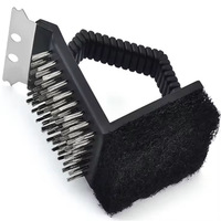 Brosse de nettoyage de barbecue d'extérieur 3-en-1 en acier inoxydable sans poils, avec grattoir et nettoyeur