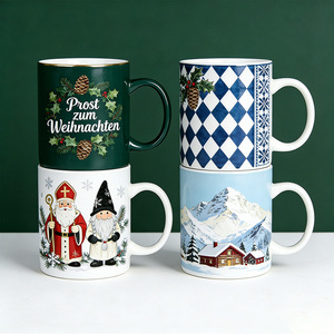 Tasses en céramique allemandes pour Noël, motif bavarois, Saint-Nicolas, design montagne alpine, chopes à bière de fêtes - Product Image 1