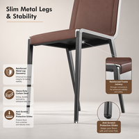 Chaise de salle à manger à structure métallique avec siège rembourré, dossier incurvé et pieds fins, marron, style minimaliste contemporain
