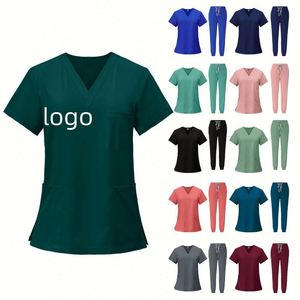 Haut de blouse médicale pour femme à col en V, coupe classique, 3 poches, haute performance, entretien facile, manches courtes, uniforme de travail - Product Image 1
