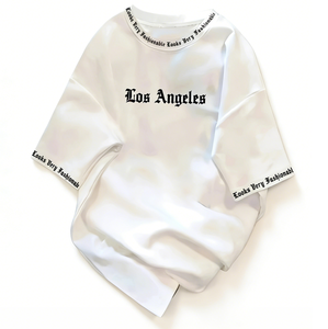 Camiseta Blanca Extra Grande para Hombre - Estampado Gótico de <span class=keywords><strong>Los</strong></span> Ángeles, Camiseta Gráfica Urbana con Texto en las Mangas y el Cuello, Ropa Casual Urbana - Product Image 3