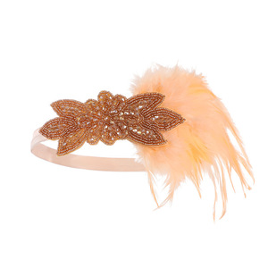 Gatsby Feather <b>Headband</b> Women Vintage <b>Beaded</b> Hair Band Roaring 20s Costume Headpiece For Halloween Masquerade Theme Party - Product Image 5