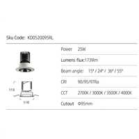 Plafonnier LED encastré anti-éblouissement 15W COB en aluminium réglable IP54 220V 500lm dimmable pour éclairage intérieur de bureau