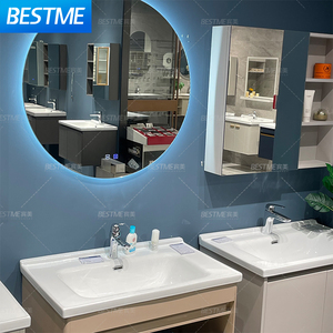 Meuble-lavabo moderne à l'abricot en acier inoxydable, peinture cuite au four, lavabo en céramique à tiroir unique, armoire principale, miroir intelligent et éclairé - Product Image 5