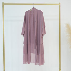 Grossista Abaya Dubai Abbigliamento Islamico Abiti da Donna Abaya Vestito Musulmano da Donna Cardigan Aperto Abaya in Chiffon a 3 Strati per Bambini - Product Image 4